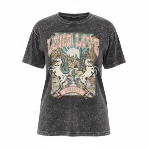 Graphic Tee with Unicorns and Cactus Long Live Cowgirls